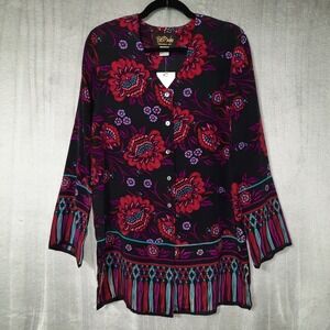 Bob Mackie Black Tunic with Red and Purple Floral Print